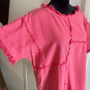 APNY The Parched Fringe Woven Peach Casual Top! Never worn! Short Sleeve! Large